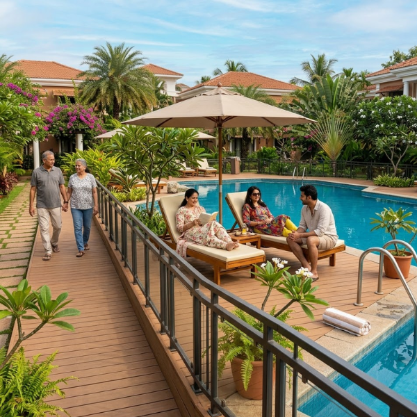 Poolside decking & safety railings